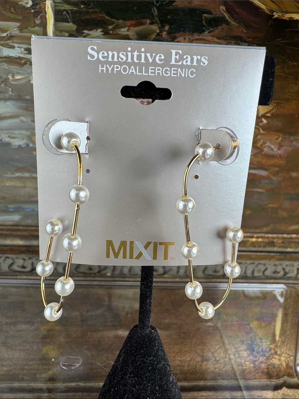 0591- Mixit Gold-Tone Hoop Earrings with Pearl Beads